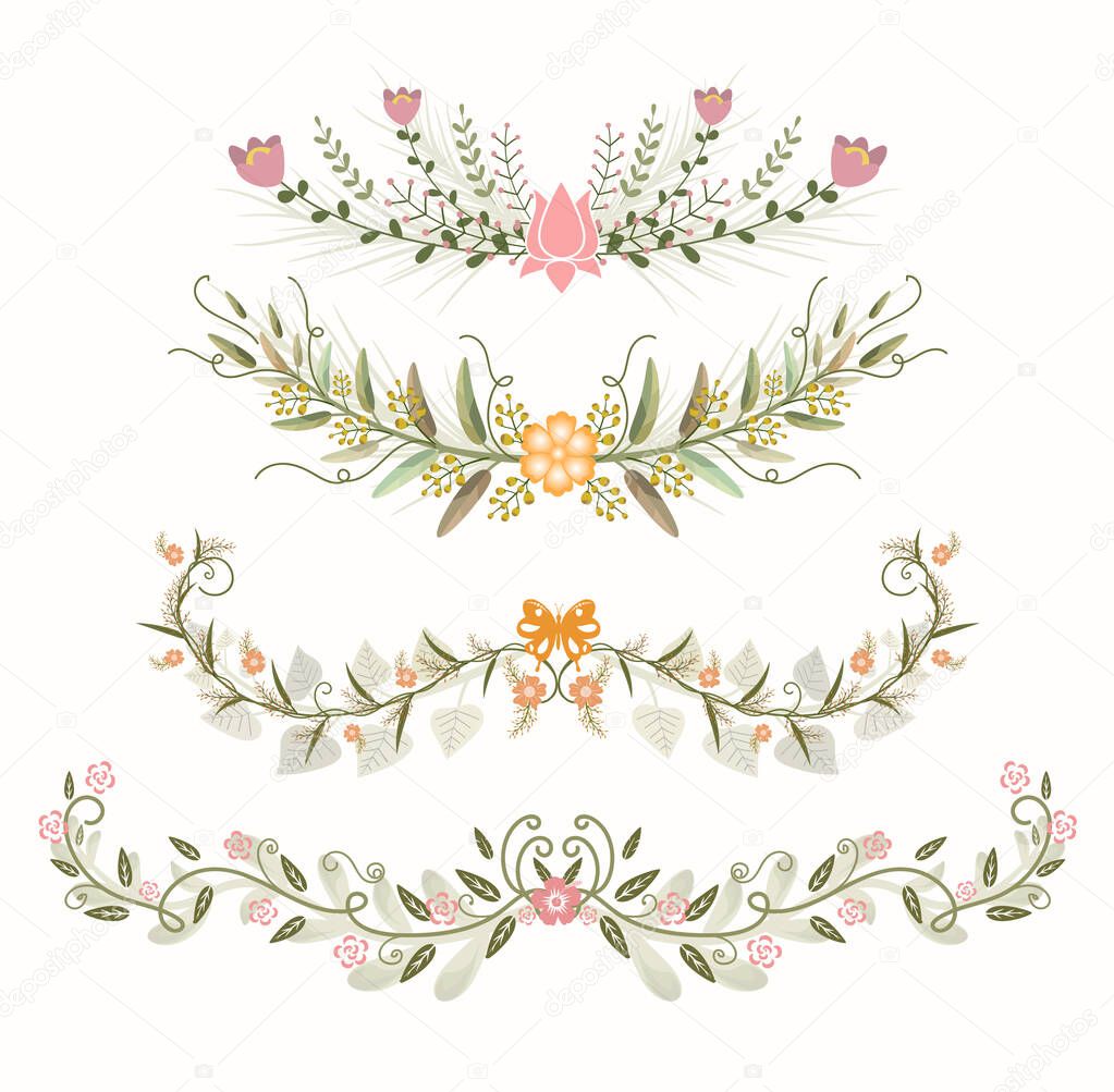 Wreath of flowers. Decoration with flowers and leaves. Illustration wreath flowers