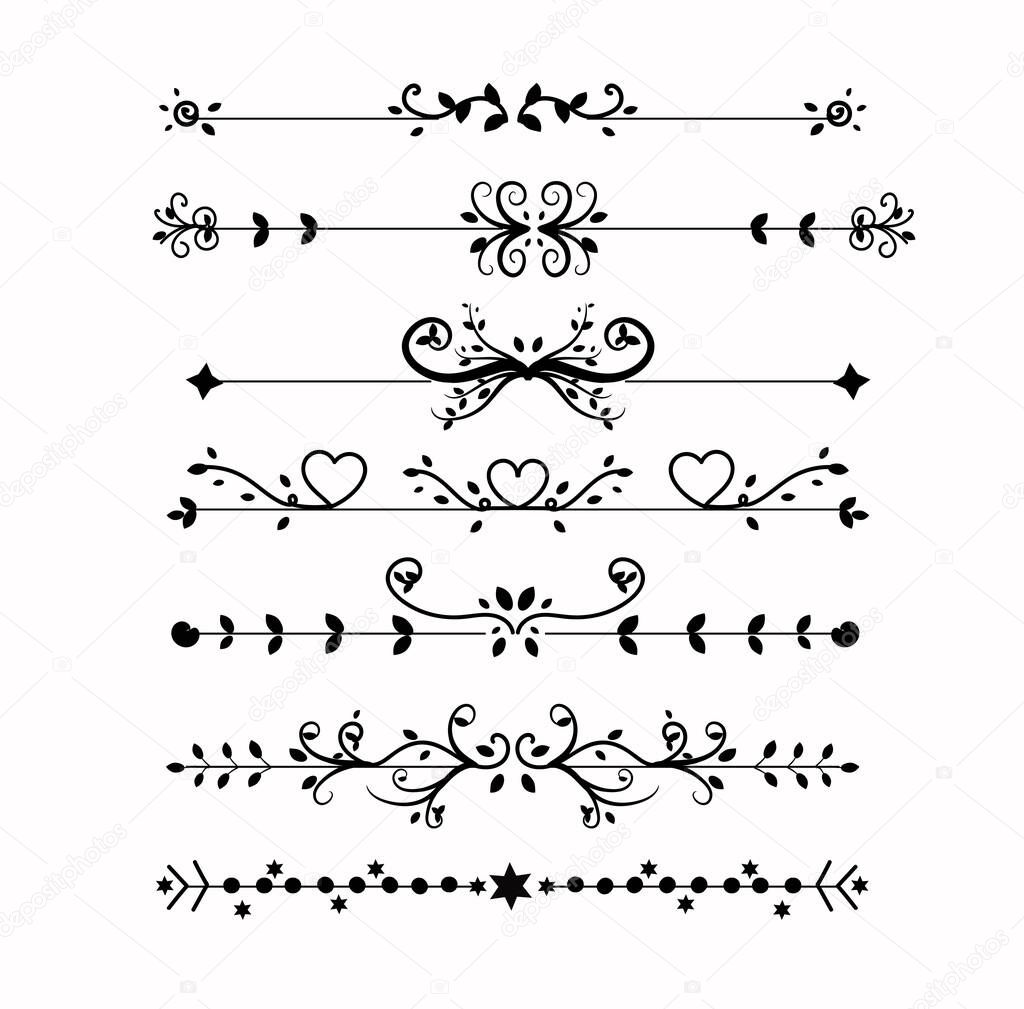 Decorative swirls dividers. Wreath ornaments with leaves vectors. Set Collection of Vintage Ornament Elements, Hand drawn vector dividers. Doodle design elements. Floral elements illustration