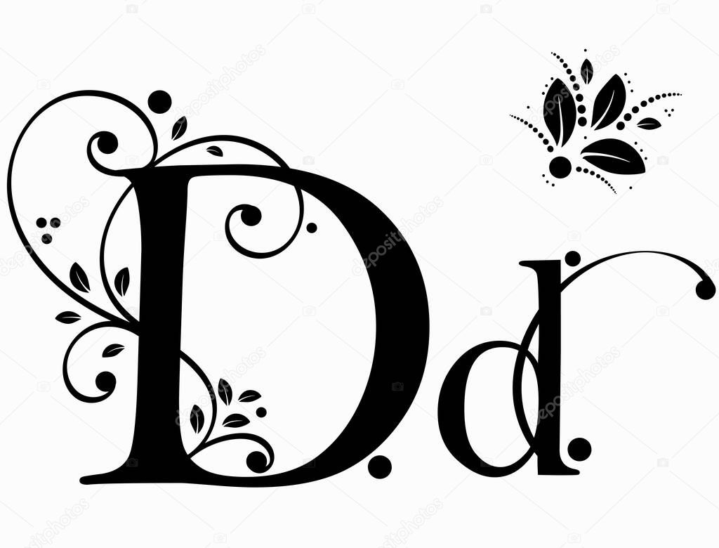 Decorated Alphabet with ornaments vintage vector, Letter D upper and lower case with leaves vector. Decoration vintage for invites card and other concept ideas. Illustration alphabet