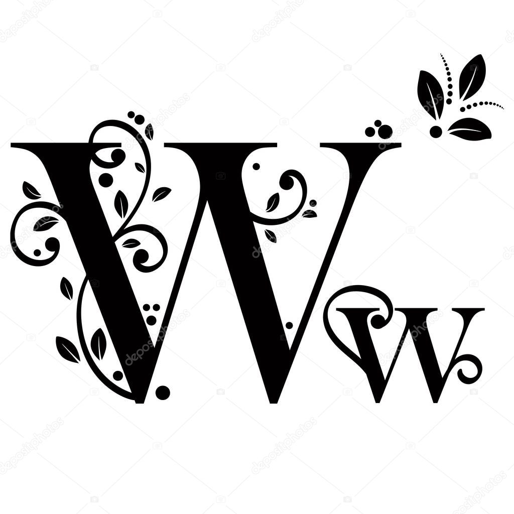 Decorated Alphabet with vintage vector, Letter W upper and lower case with leaves vector. Decoration vintage for invites card and other concept ideas. Illustration alphabet