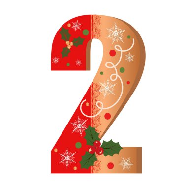 Numarası zencefilli kurabiye vektörü. Çiçekli, yapraklı ve kar taneli iki numara. Resimli kurabiye numaraları