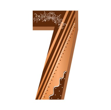 Numaralar kurabiyeler çikolatalı vektör. Çiçekli, yapraklı ve süslü 7 numara. Resimli kurabiye numaraları