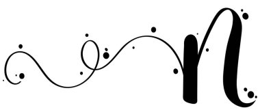 Süslemeler, vektör vintage yazısıyla alfabe, davetiye kartı ve diğer konsept fikirler için Harf N dekorasyon klasiği. Resim alfabesi