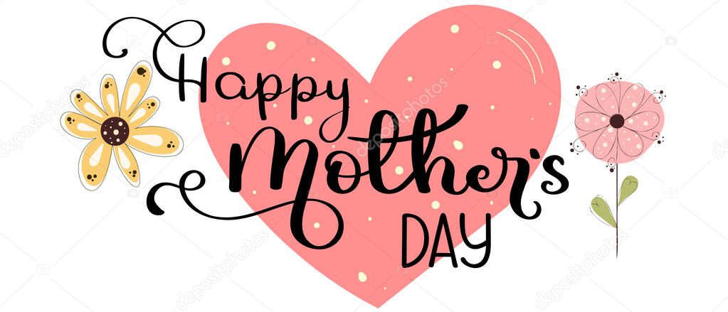 Mother's day greeting card. Celebration Happy Mother's Day Calligraphy vector with flowers and hearts of love. Greeting Card vector the best mom. Illustration Mother's day