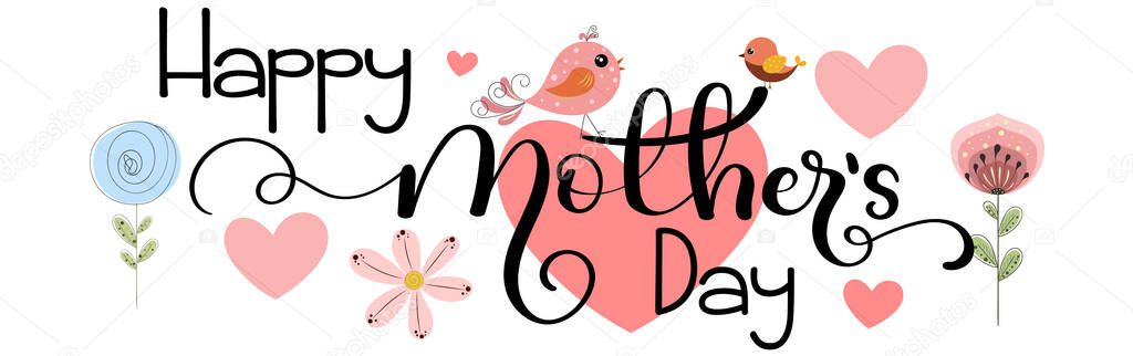 Mother's day greeting card. Celebration Happy Mother's Day Calligraphy vector with flowers and hearts of love. Greeting Card vector the best mom. Illustration Mother's day