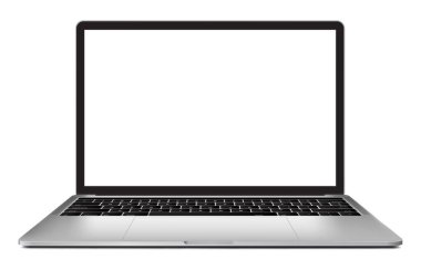 Boş ekran beyaz arka plan üzerinde izole 13 inç dizüstü bilgisayar
