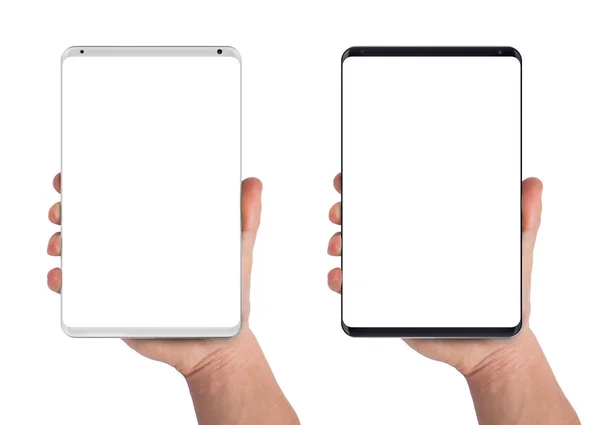 Mannenhand met tablet black and white — Stockfoto