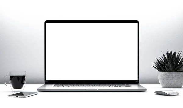 Modern Laptop Üres Képernyővel Asztalon — Stock Fotó