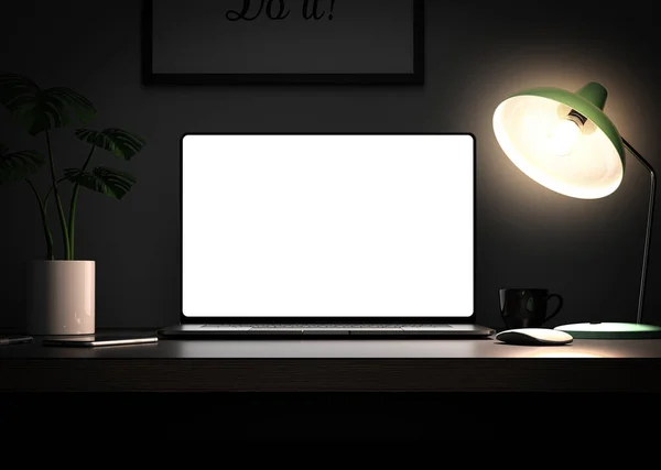 Modern Laptop Blank Screen Table — Stock Photo, Image