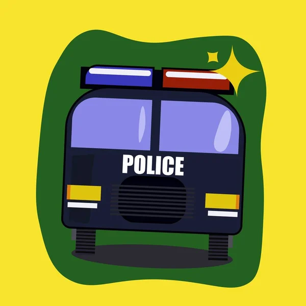 Blue Police Bus Flashing Lights Yellow Background — Stock Photo, Image