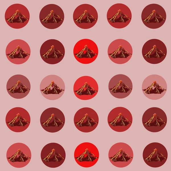 pattern of red volcanoes on a background of various kvass shades