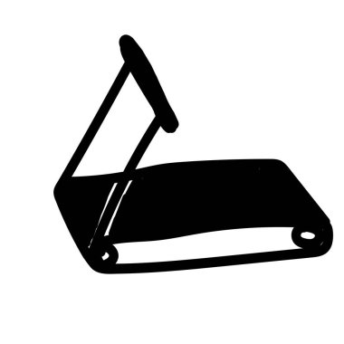 El yapımı koşu bandı karalaması. Eskiz spor ekipmanları ve simülatörler, ikon. Dekorasyon elemanı. Beyaz arka planda izole edilmiş. Vektör illüstrasyonu.