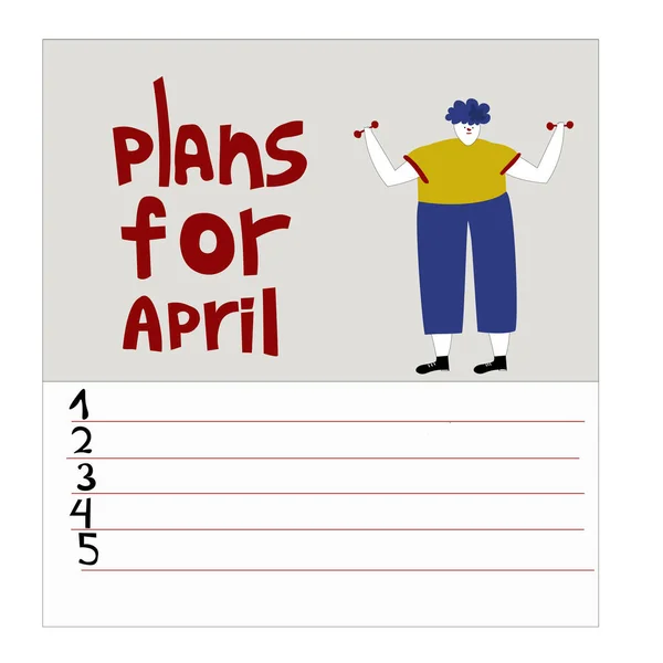 Seznam Úkolů Pro April Měsíční Plány Muž Zasnoubený Tupými Zvony — Stockový vektor