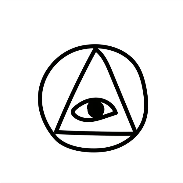 Allsehendes Auge Auge Dreieck Doodle Stil Freihandzeichnung Grunge Ikone Schwarz — Stockvektor