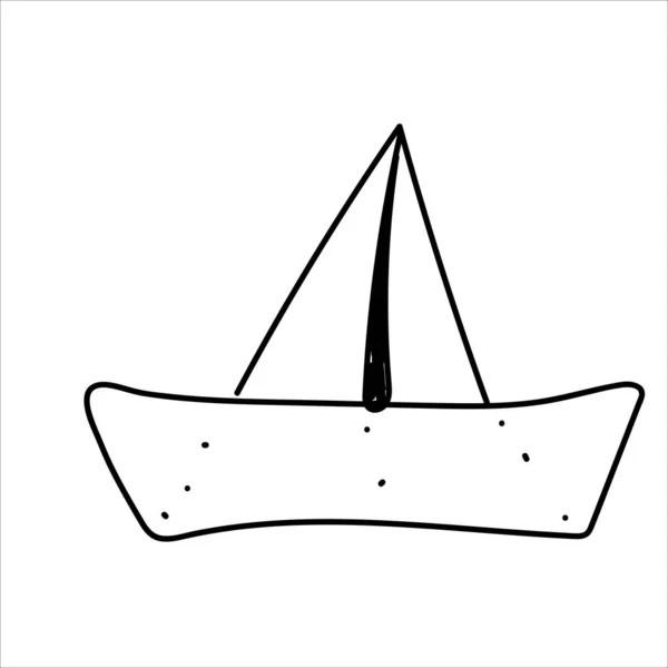 Barca Carta Piegata Origami Stile Doodle Galleggiante Sull Acqua Formato — Vettoriale Stock