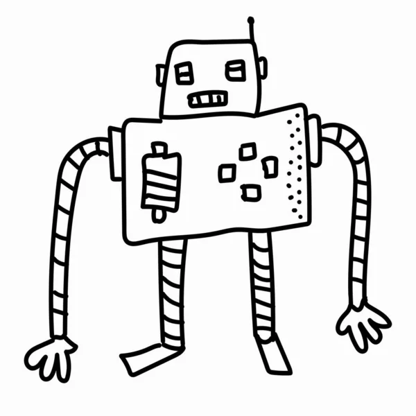 Robot Dibujos Animados Aislado Blanco Ilustración Vectorial Dibujado Mano Imagen — Vector de stock