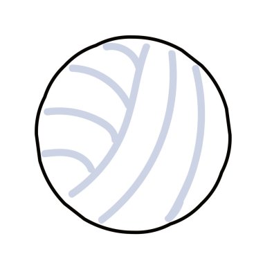 Siyah çizgili ve düz gölgeli bir voleybol topu çizimi. Beyazda izole edilmiş