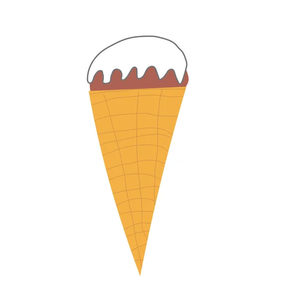 Cone Sorvete Com Creme Estilo Desenhado Mão Ilustração Isolada Vetor —  Vetores de Stock