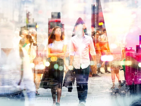 Gente de negocios City of London, Imagen de exposición múltiple. Concepto de vida moderna —  Fotos de Stock
