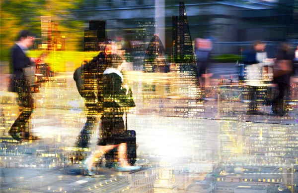 Business people City of London, Multiple exposure image. Modern life concept