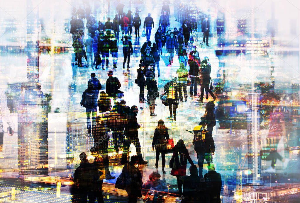 Business people City of London, Multiple exposure image. Modern life concept