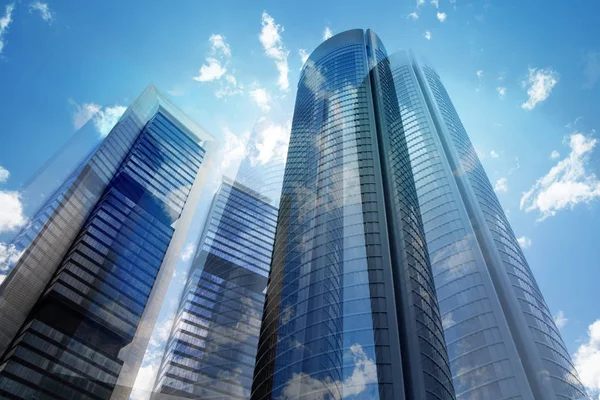 City of London modern buildings,  multiple exposure image includes skyscrapers of business district at sunset. UK, London — Stock Photo, Image