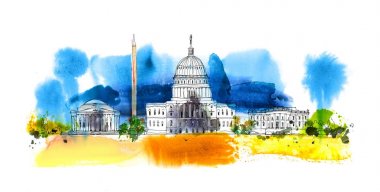 Washington Dc, kroki ve suluboya koleksiyonu. Beyaz Saray