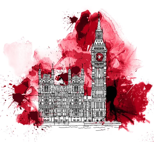 Big Ben, London UK. Sketch with colourful water colour effects. — Stock Photo, Image