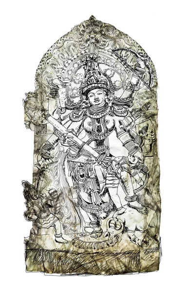 Hindu Isten Nyerjük Meg Csatát Démonok Vázlat — Stock Fotó