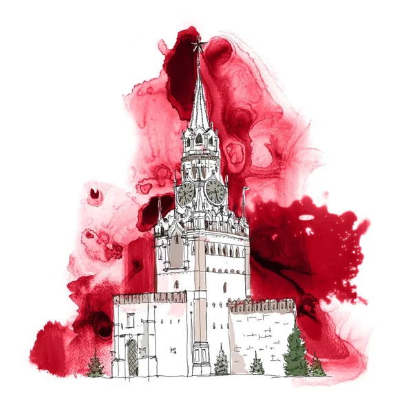 Moscú Plaza Roja Colección Bocetos Emblemáticos Edificios Famosos — Foto de Stock