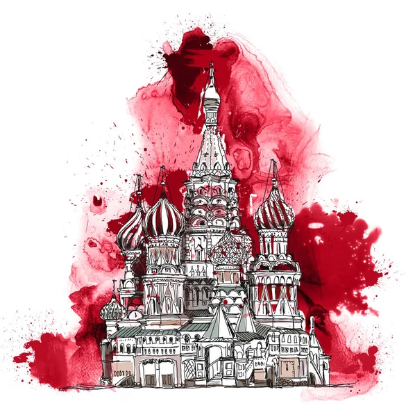 Moscú Plaza Roja Colección Bocetos Emblemáticos Edificios Famosos — Foto de Stock