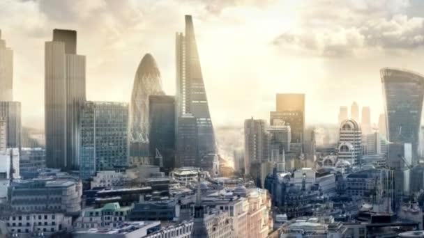 City of London, business and banking aria in the morning. View from the St. Paul cathedral — Stock Video