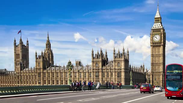 Londra Ngiltere Mart 2014 Big Ben Parlamento Westminster Köprüsü Evler — Stok video