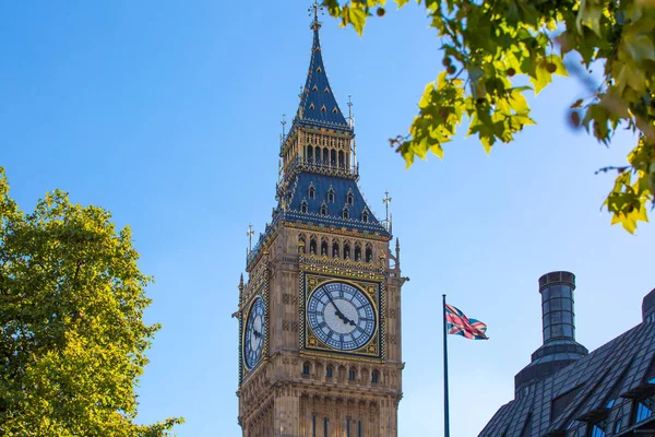 Drapeau Union Flottant Devant Tour Horloge Big Ben Palais Westminster — Photo