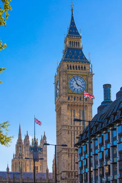 Drapeau Union Flottant Devant Tour Horloge Big Ben Palais Westminster — Photo