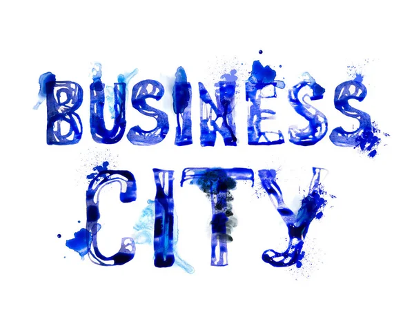 商业城市标志由蓝色水彩 水彩纹理收藏 — 图库照片