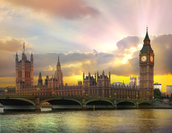 Big Ben and Houses of Parliament at sunset. London, UK