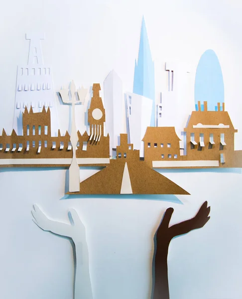 Kağıt Kesiği Tasarımı Westminster Köprüsü Big Ben City Manzaralı Soyut — Stok fotoğraf