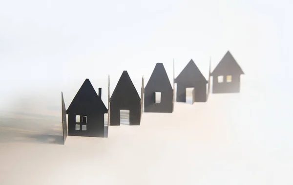 Kleine Stadthäuser Rohform Stadt Immobilien Und Hauskaufkonzept Hintergrund Für Papierschnitt — Stockfoto