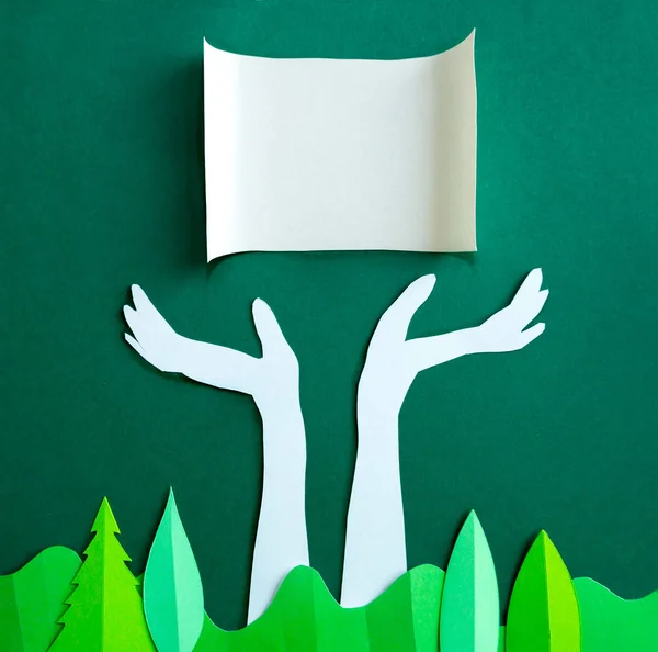 Kağıt Pankart Tutan Insan Elleri Yardım Destek Bakım Birliktelik Kavramı — Stok fotoğraf