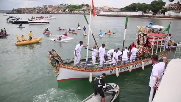 Salvador Bahia Brazil Gennaio 2020 Marinai Sono Visti Bordo Del — Video Stock
