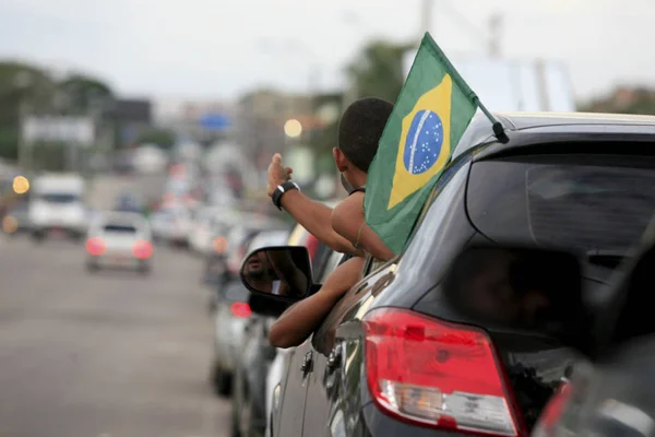 Бразильский флаг на выставке — стоковое фото