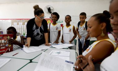 public school teacher and students