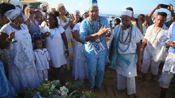 Salvador Bahia Brazil 2020 Február Candomble Szurkolók Támogatók Köszöntik Iemanját — Stock videók