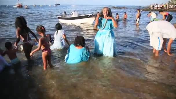 Salvador Bahia Brezilya Şubat 2020 Candomble Taraftarları Destekçileri Iemanja Salvador — Stok video