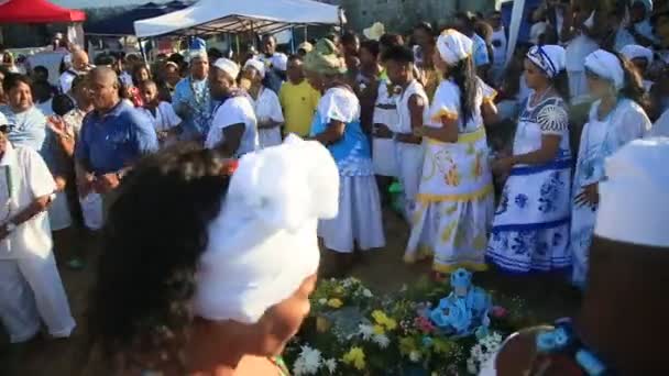Salvador Bahia Brazilština Února 2020 Fanoušci Příznivci Candomble Zdraví Iemanju — Stock video