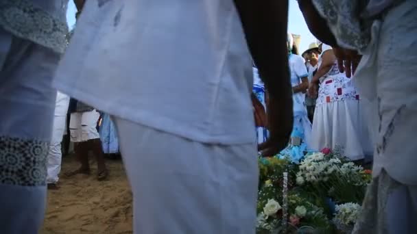 Salvador Bahia Brazil Februari 2020 Candomble Supporters Supporters Begroeten Iemanja — Stockvideo