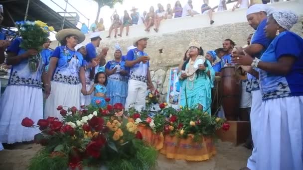 Salvador Bahia Brazil Februari 2020 Candomble Supporters Supporters Begroeten Iemanja — Stockvideo