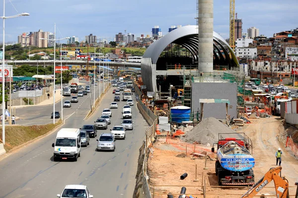 Salvador Bahia Brasil Septiembre 2016 Los Trabajadores Trabajando Construcción Línea — Foto de Stock