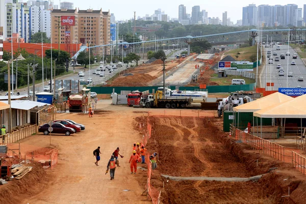 Salvador Bahia Brasil Setembro 2016 Trabalhadores São Vistos Trabalhando Construção — Fotografia de Stock